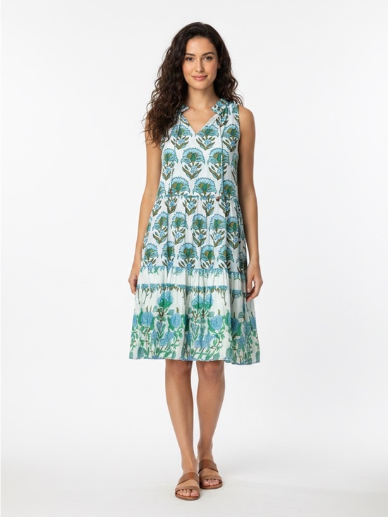 Calypso St. Barth Dresses & Skirts - Calypso St. Barth Teal Floral Ruffled Sun Dress